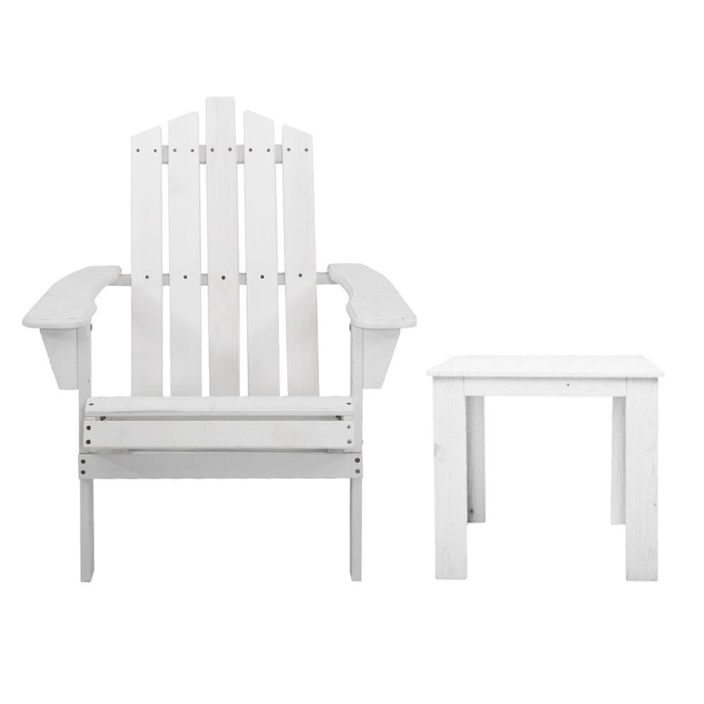 Gardeon Outdoor Sun Lounge Beach Chairs Table Setting Wooden Adirondack Patio Chair White - Newstart Furniture