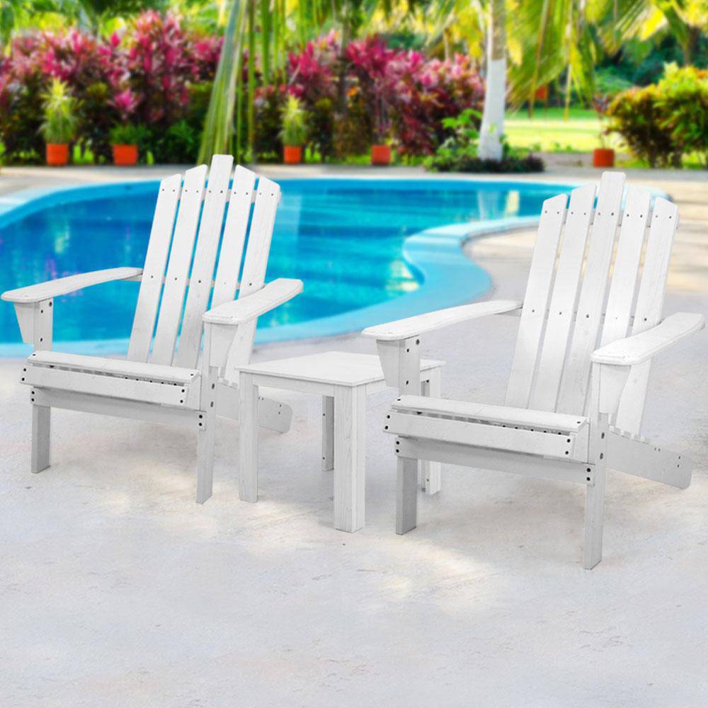 Gardeon Outdoor Sun Lounge Beach Chairs Table Setting Wooden Adirondack Patio Chair White - Newstart Furniture