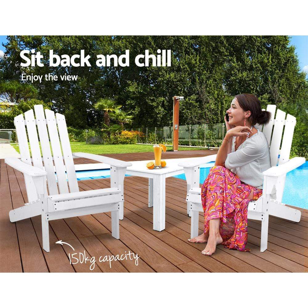 Gardeon Outdoor Sun Lounge Beach Chairs Table Setting Wooden Adirondack Patio Chair White - Newstart Furniture