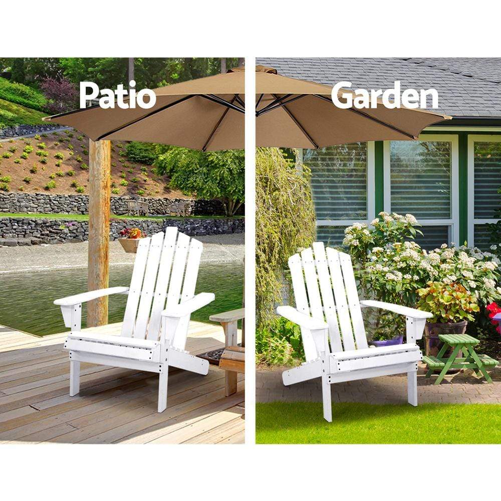 Gardeon Outdoor Sun Lounge Beach Chairs Table Setting Wooden Adirondack Patio Chair White - Newstart Furniture