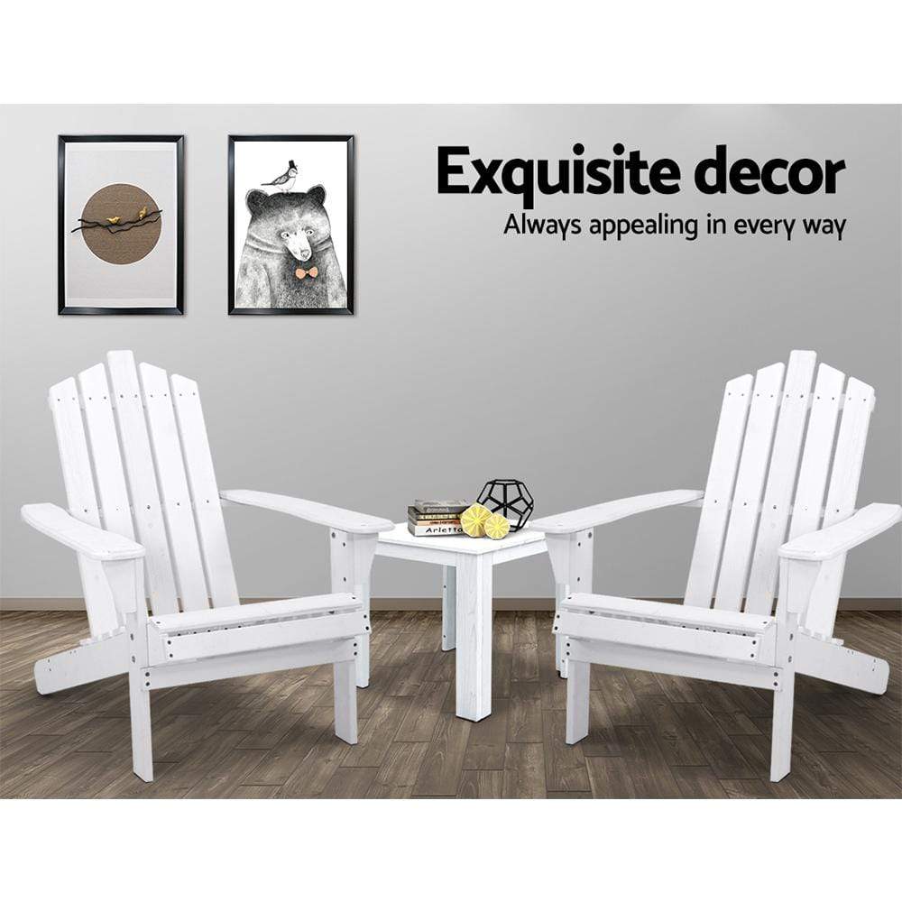 Gardeon Outdoor Sun Lounge Beach Chairs Table Setting Wooden Adirondack Patio Chair White - Newstart Furniture