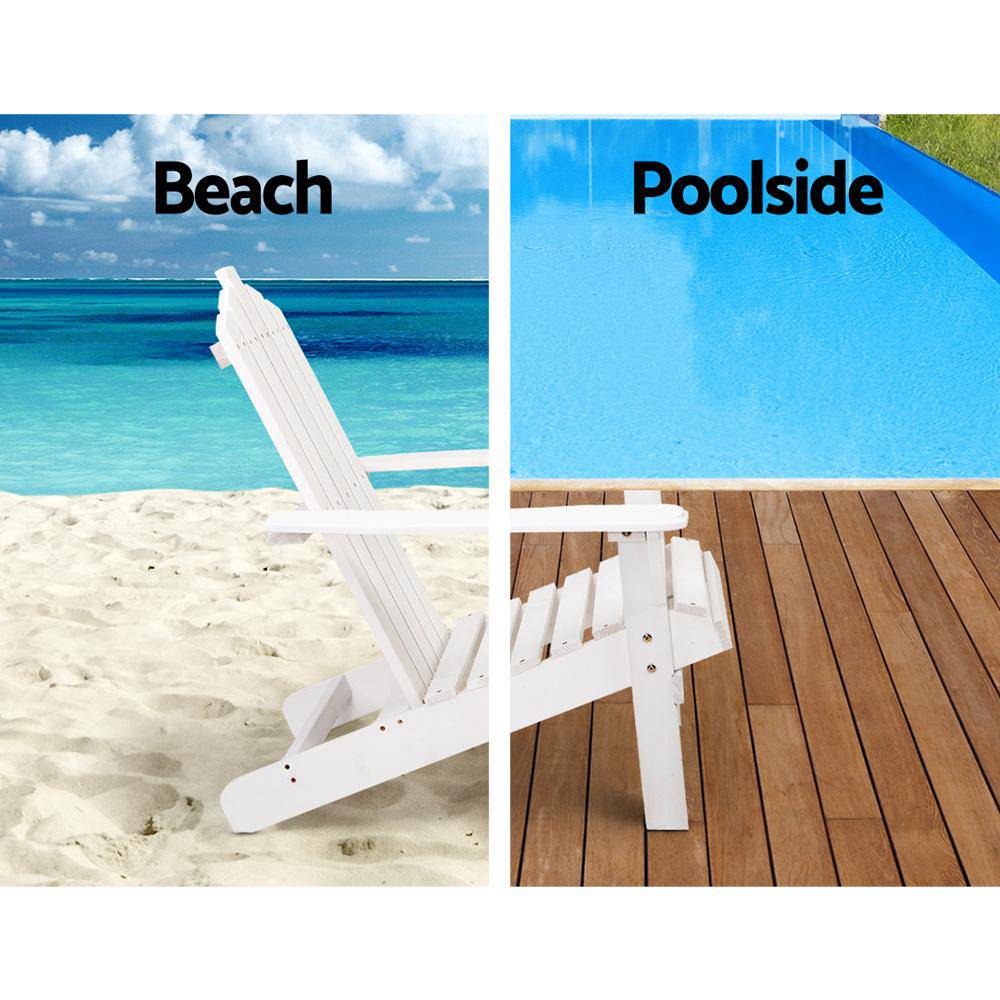 Gardeon Outdoor Sun Lounge Beach Chairs Table Setting Wooden Adirondack Patio Chair White - Newstart Furniture