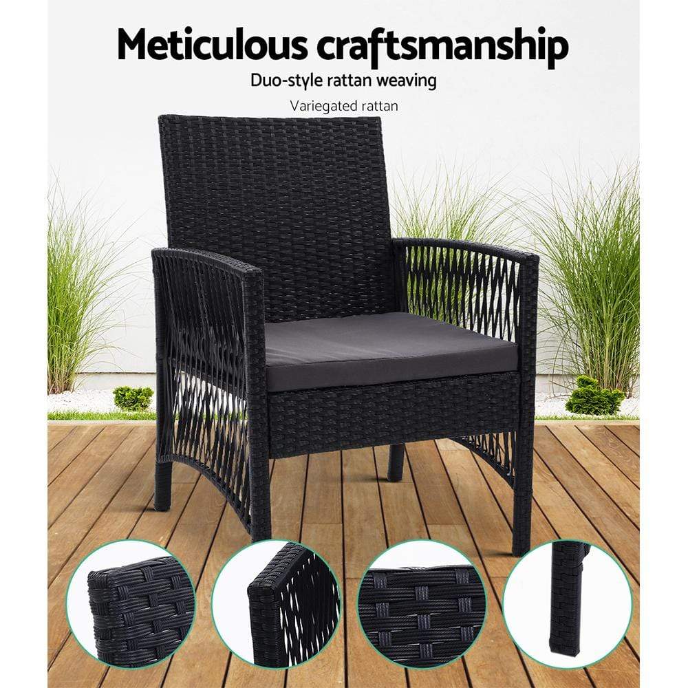 Outdoor Furniture Set of 2 Dining Chairs Wicker Garden Patio Cushion Black Gardeon - Newstart Furniture