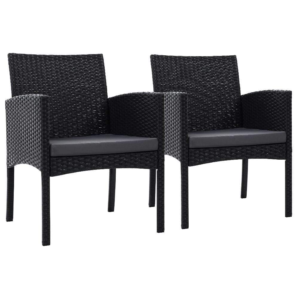 Set of 2 Outdoor Bistro Chairs Patio Furniture Dining Chair Wicker Garden Cushion Gardeon - Newstart Furniture