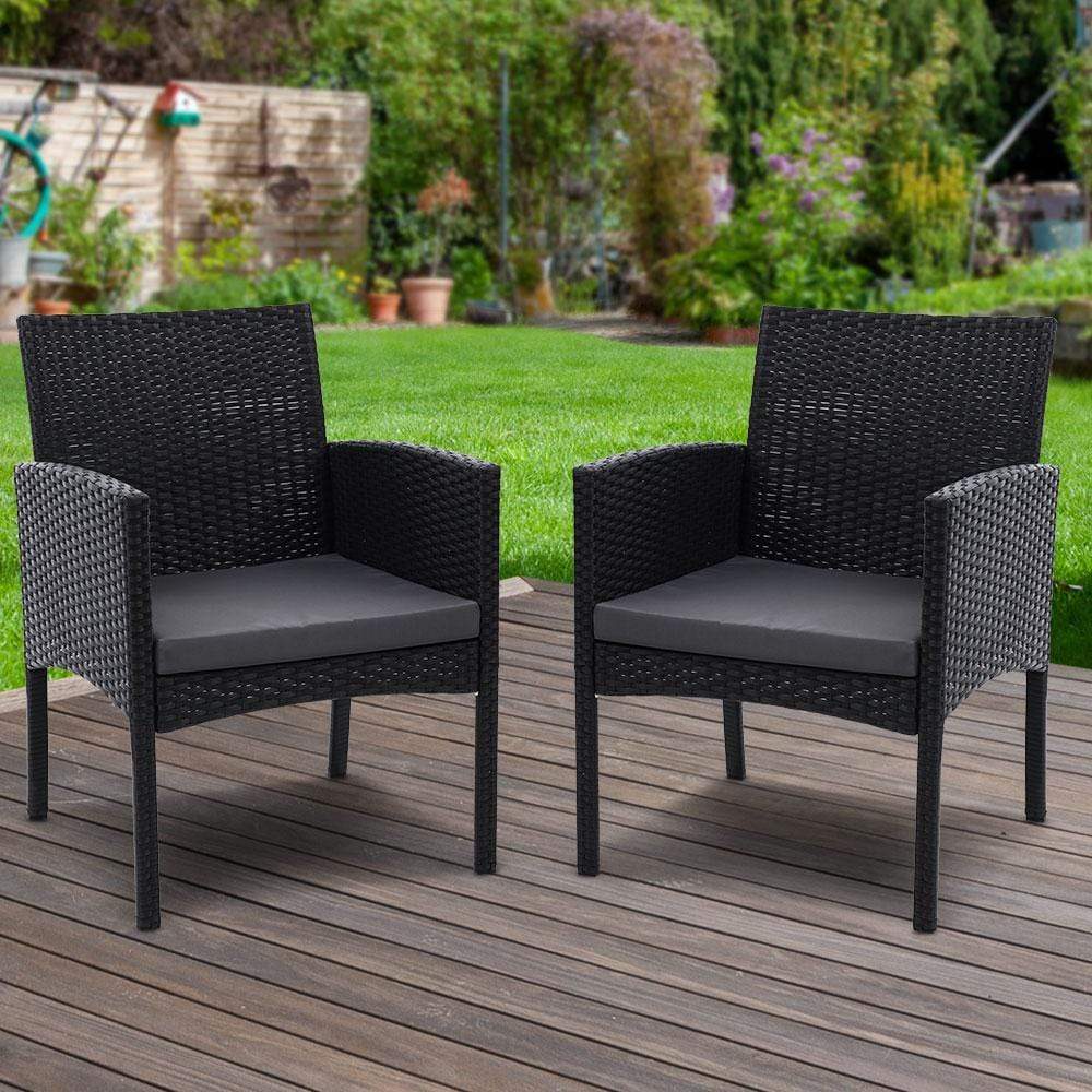 Set of 2 Outdoor Bistro Chairs Patio Furniture Dining Chair Wicker Garden Cushion Gardeon - Newstart Furniture