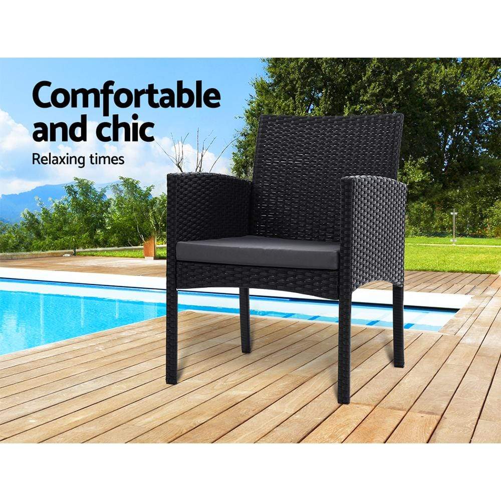 Set of 2 Outdoor Bistro Chairs Patio Furniture Dining Chair Wicker Garden Cushion Gardeon - Newstart Furniture