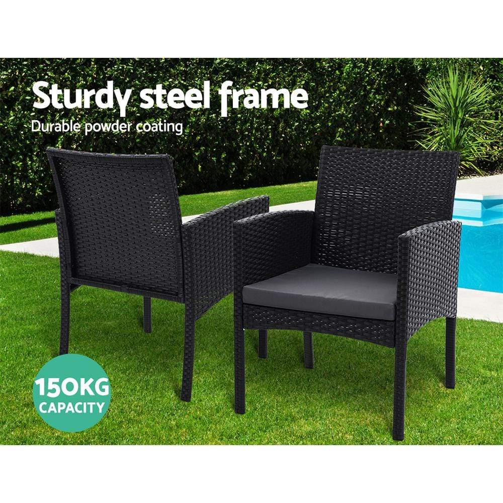 Set of 2 Outdoor Bistro Chairs Patio Furniture Dining Chair Wicker Garden Cushion Gardeon - Newstart Furniture