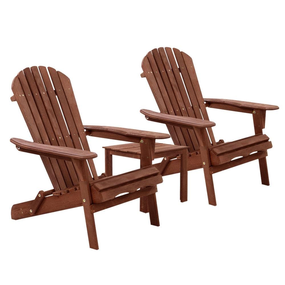 Gardeon 3PC Outdoor Setting Beach Chairs Table Wooden Adirondack Lounge Garden - Newstart Furniture