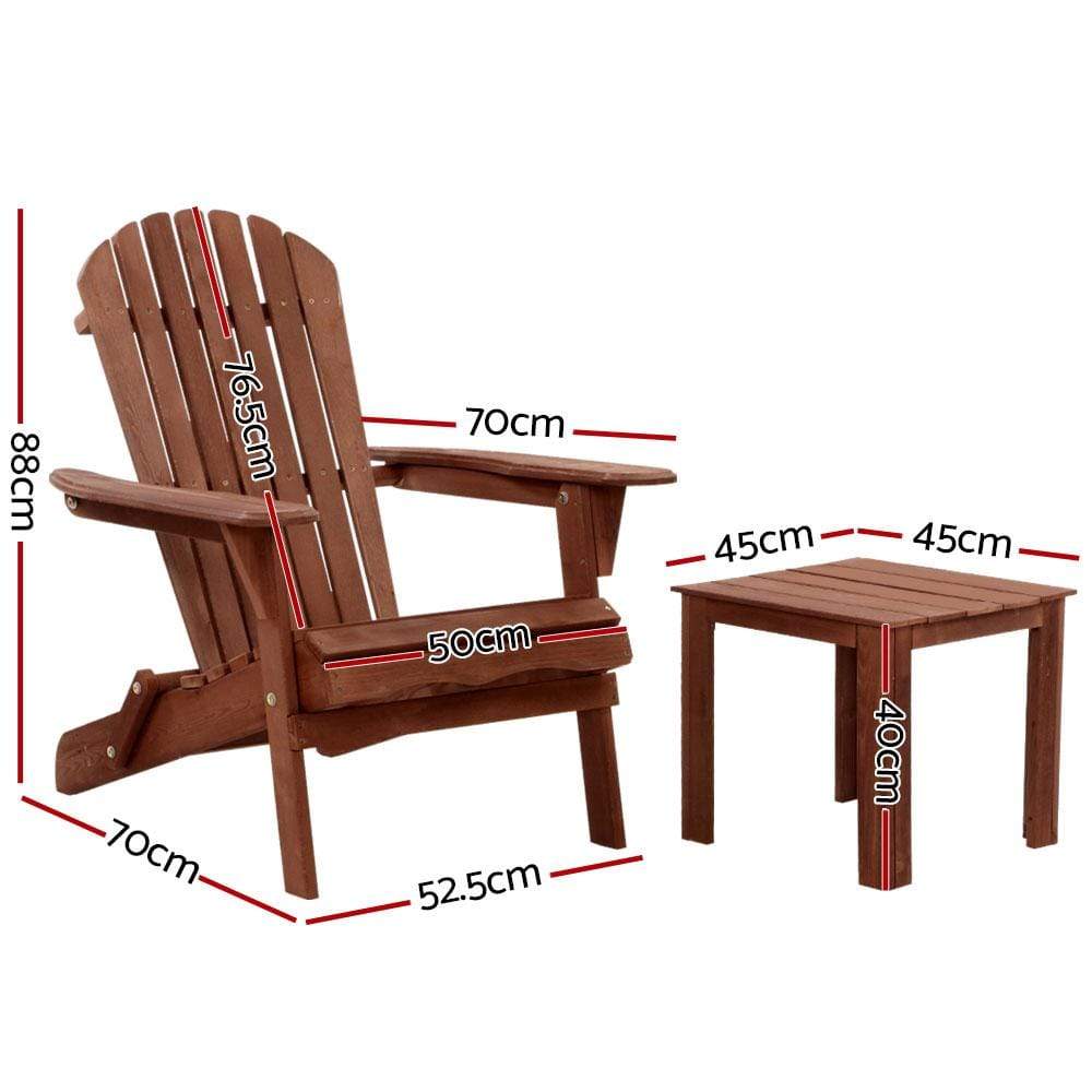 Gardeon 3PC Outdoor Setting Beach Chairs Table Wooden Adirondack Lounge Garden - Newstart Furniture