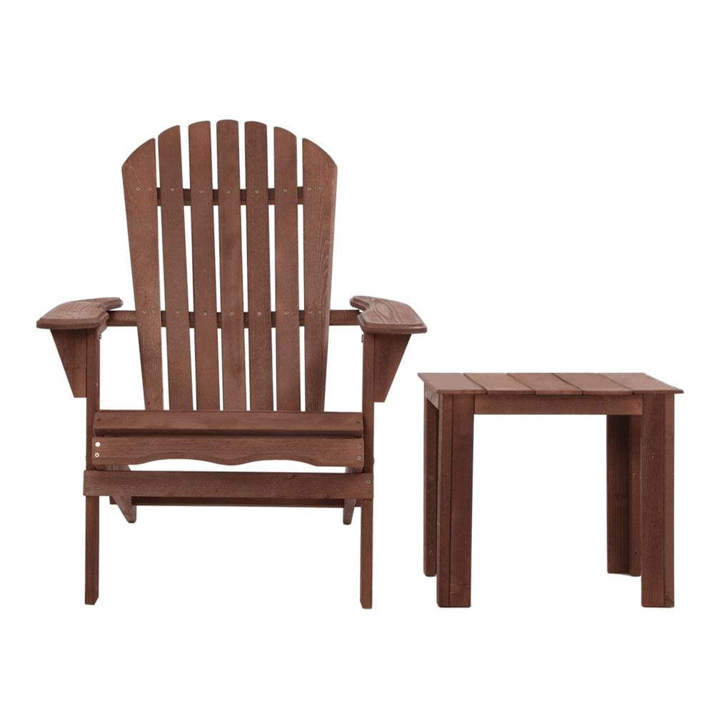 Gardeon 3PC Outdoor Setting Beach Chairs Table Wooden Adirondack Lounge Garden - Newstart Furniture