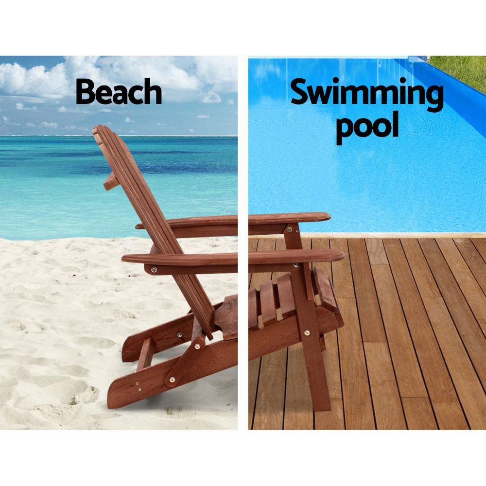 Gardeon 3PC Outdoor Setting Beach Chairs Table Wooden Adirondack Lounge Garden - Newstart Furniture