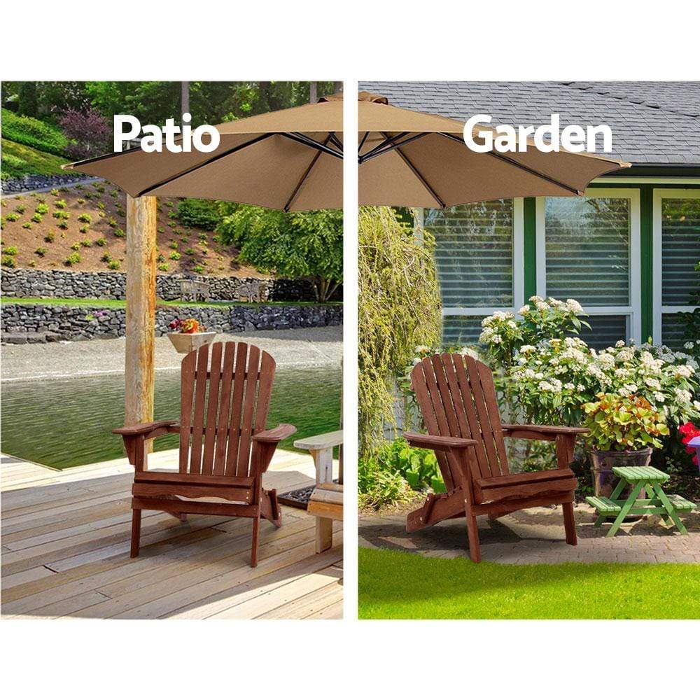 Gardeon 3PC Outdoor Setting Beach Chairs Table Wooden Adirondack Lounge Garden - Newstart Furniture