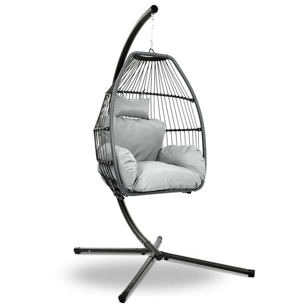 Gardeon Outdoor Furniture Egg Hammock Hanging Swing Chair Stand Pod Wicker Grey - Newstart Furniture