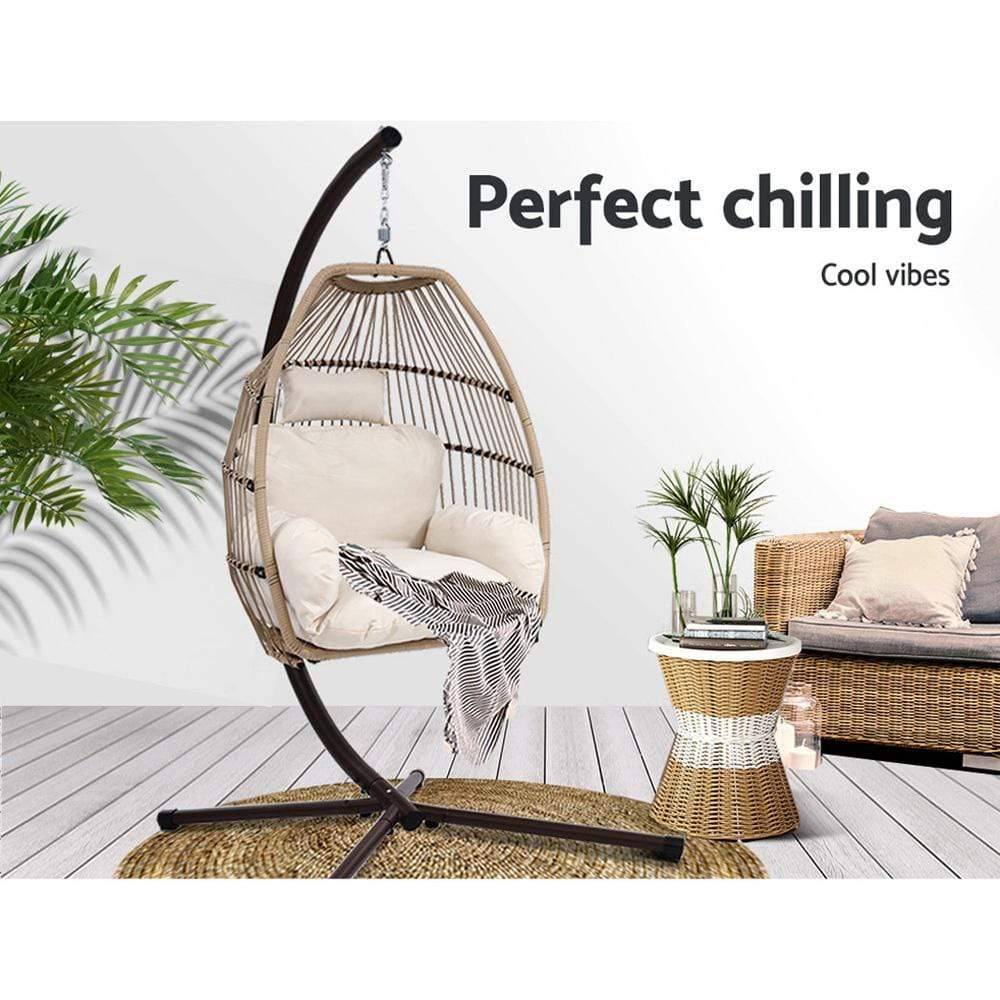 Gardeon Outdoor Furniture Egg Hanging Swing Chair Stand Wicker Rattan Hammock - Newstart Furniture