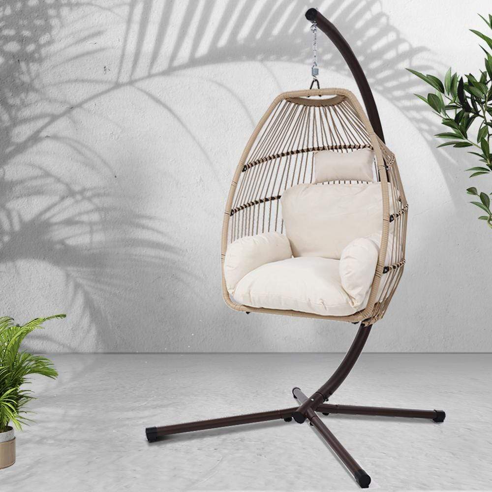 Gardeon Outdoor Furniture Egg Hanging Swing Chair Stand Wicker Rattan Hammock - Newstart Furniture