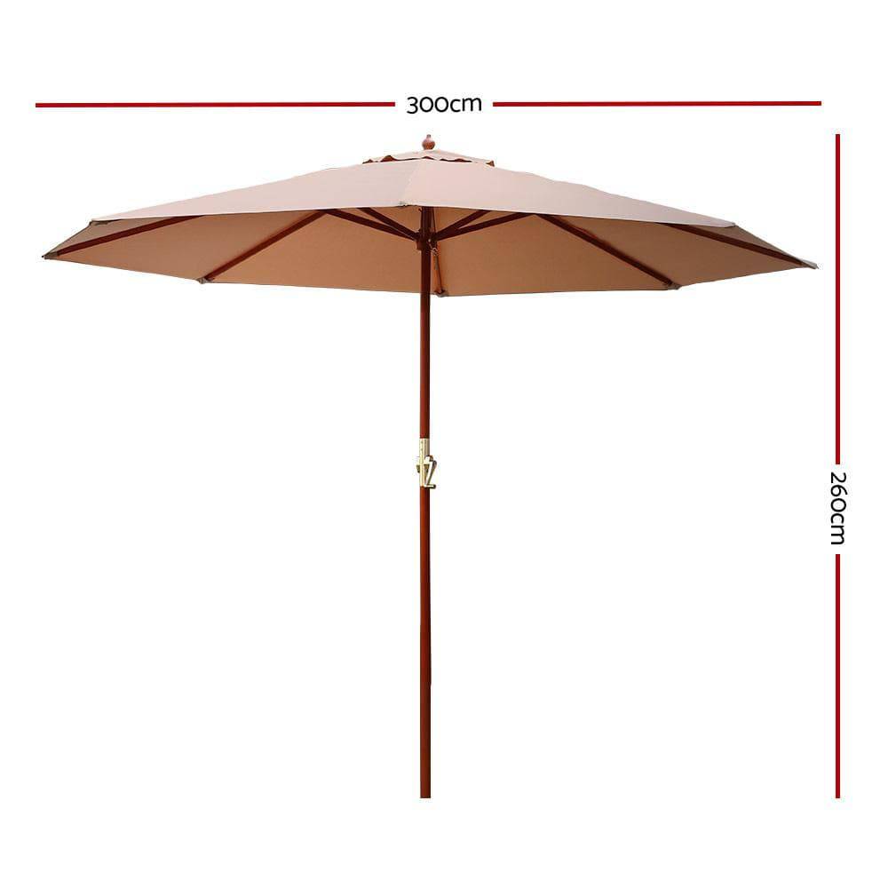 Instahut Outdoor Umbrella 3M Pole Cantilever Stand Garden Umbrellas Patio Beige - Newstart Furniture