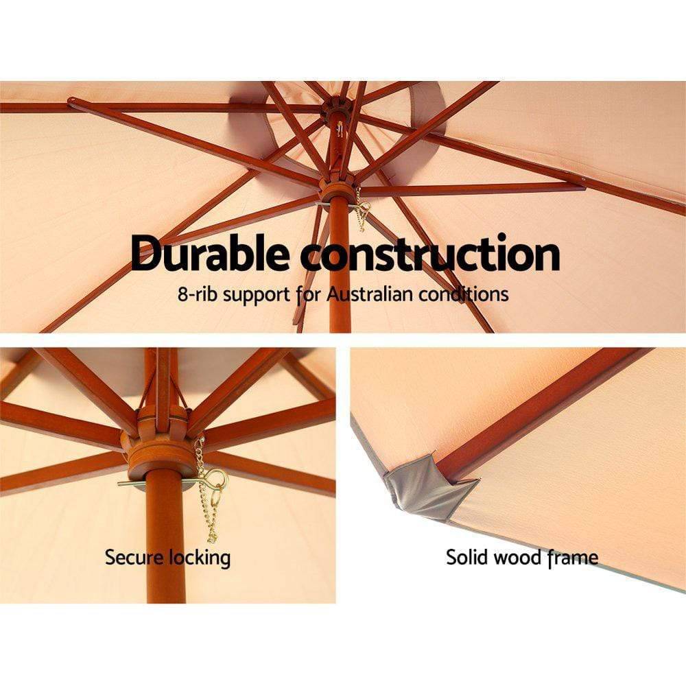 Instahut Outdoor Umbrella 3M Pole Cantilever Stand Garden Umbrellas Patio Beige - Newstart Furniture