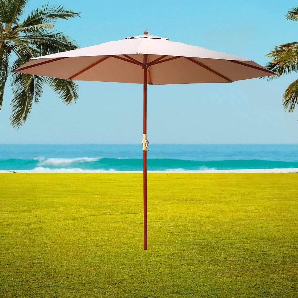 Instahut Outdoor Umbrella 3M Pole Cantilever Stand Garden Umbrellas Patio Beige - Newstart Furniture