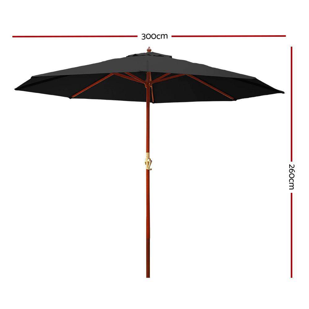 Instahut Outdoor Umbrella 3M Pole Cantilever Stand Garden Umbrellas Patio Black - Newstart Furniture