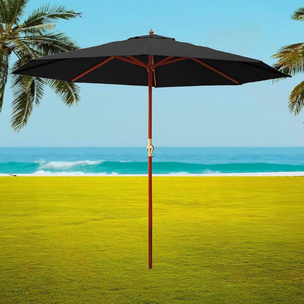 Instahut Outdoor Umbrella 3M Pole Cantilever Stand Garden Umbrellas Patio Black - Newstart Furniture