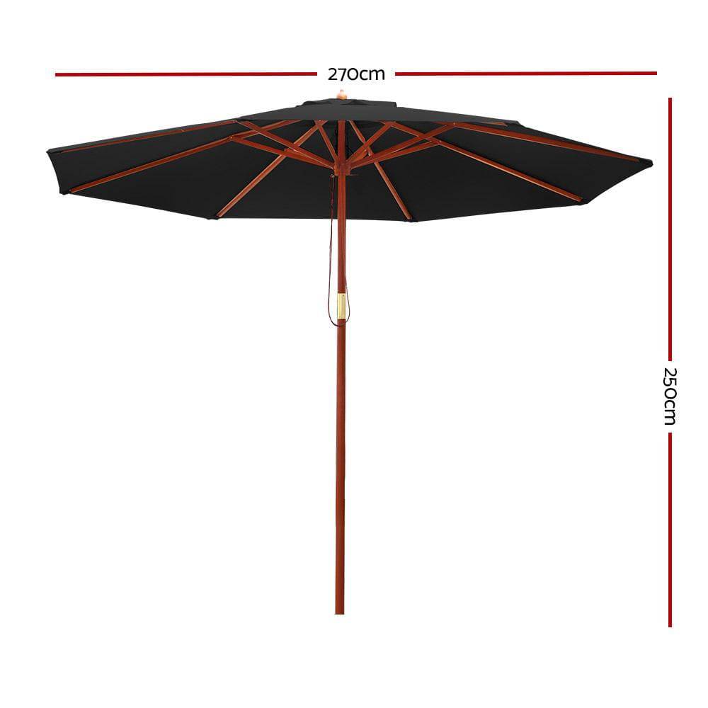 Instahut Outdoor Umbrella 2.7M Pole Cantilever Stand Garden Umbrellas Patio Black - Newstart Furniture