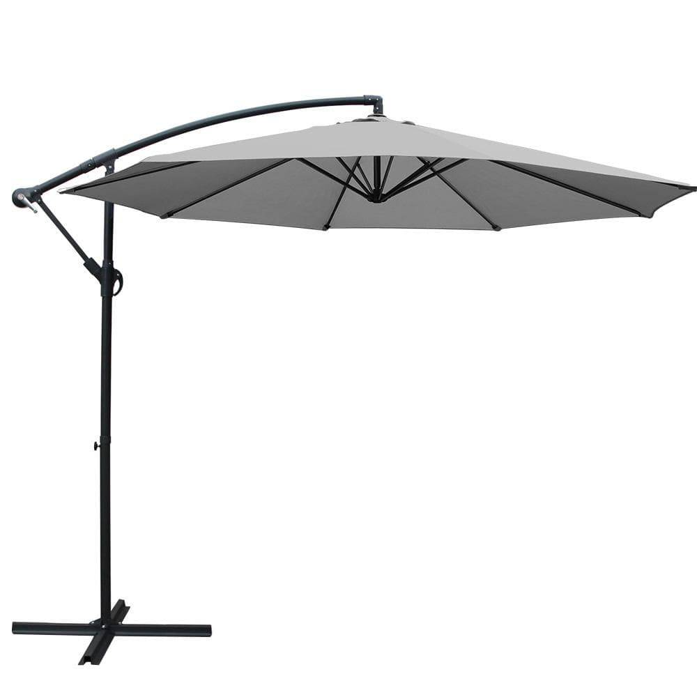 Instahut Outdoor Umbrella 3M Cantilever Beach Garden Grey - Newstart Furniture