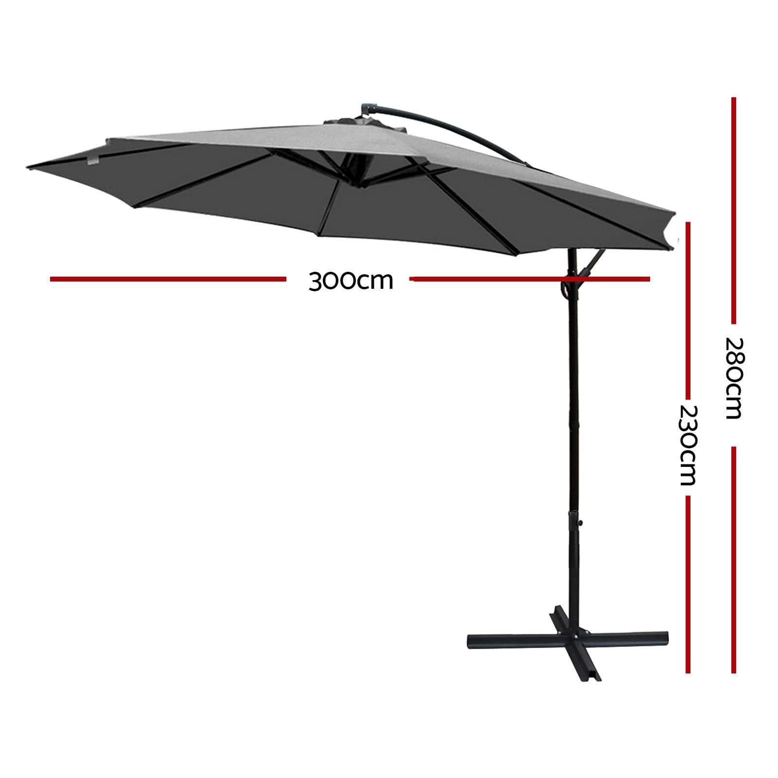 Instahut Outdoor Umbrella 3M Cantilever Beach Garden Grey - Newstart Furniture