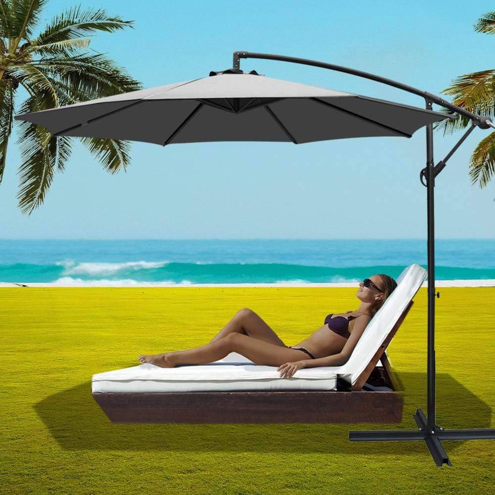 Instahut Outdoor Umbrella 3M Cantilever Beach Garden Grey - Newstart Furniture