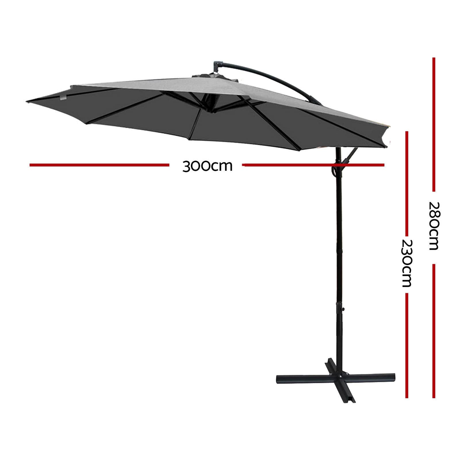 Instahut Outdoor Umbrella 3M Cantilever Beach Garden Patio Charcoal - Newstart Furniture