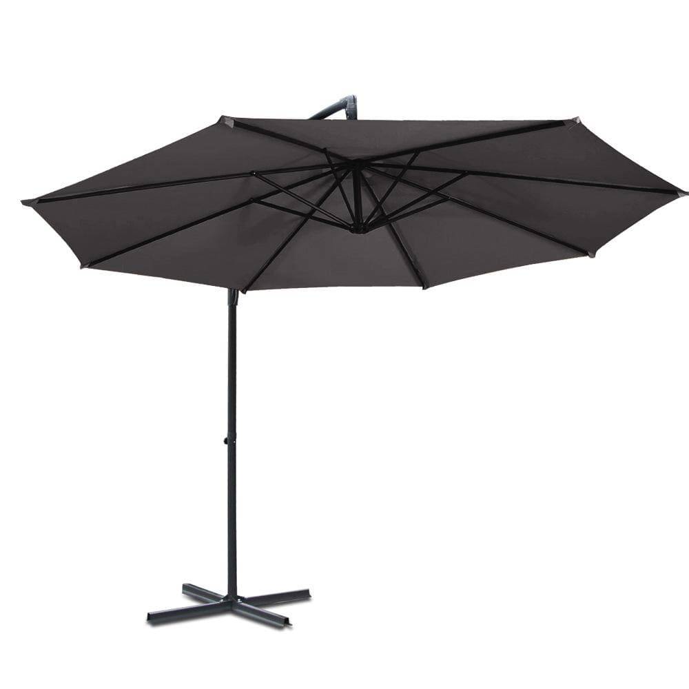 Instahut Outdoor Umbrella 3M Cantilever Beach Garden Patio Charcoal - Newstart Furniture