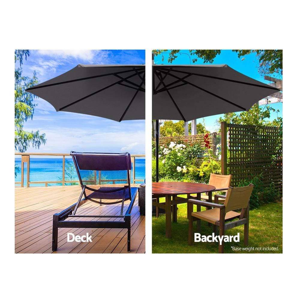 Instahut Outdoor Umbrella 3M Cantilever Beach Garden Patio Charcoal - Newstart Furniture