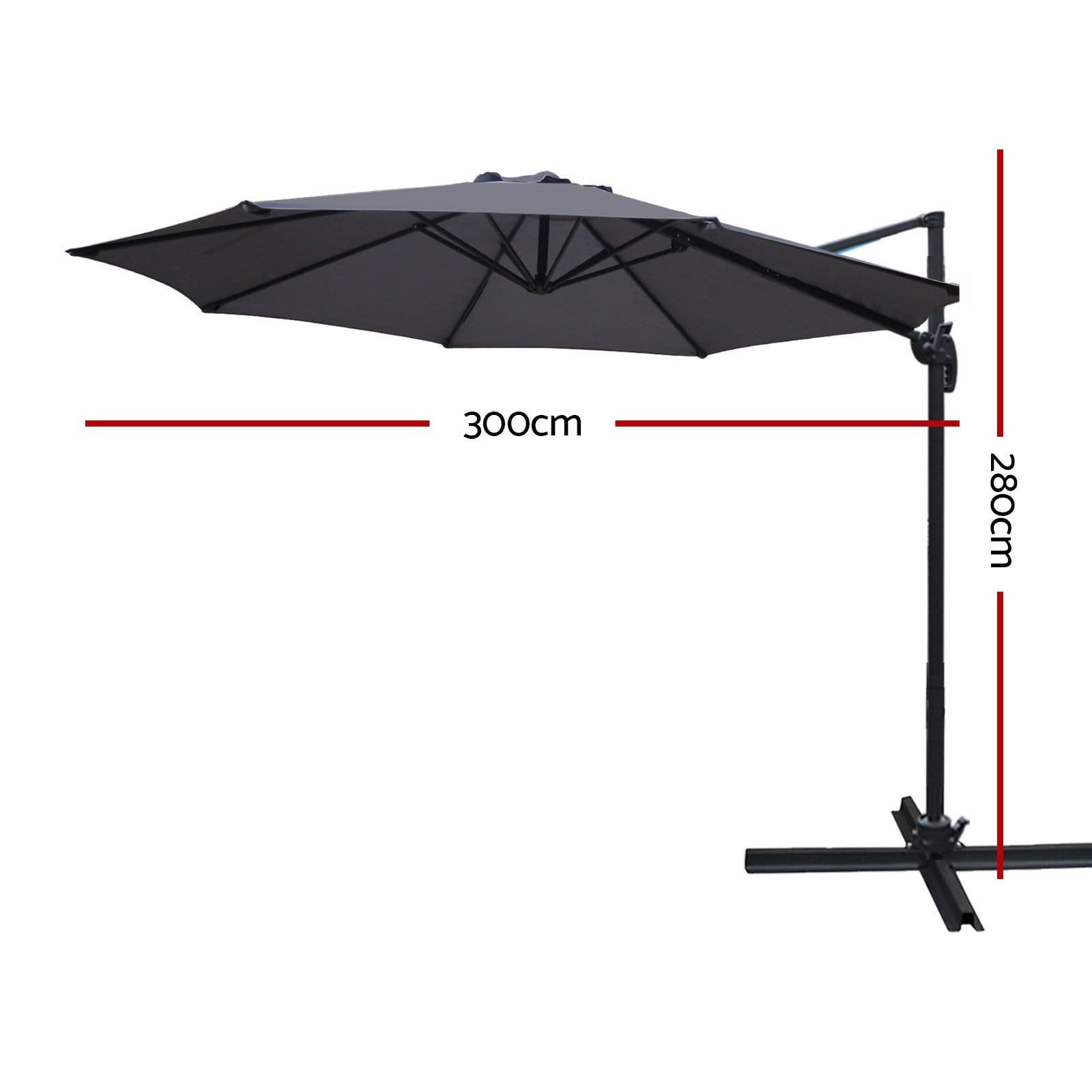 Instahut Outdoor Umbrella 3M Roma Cantilever Beach Furniture Garden 360 Degree Charcoal - Newstart Furniture