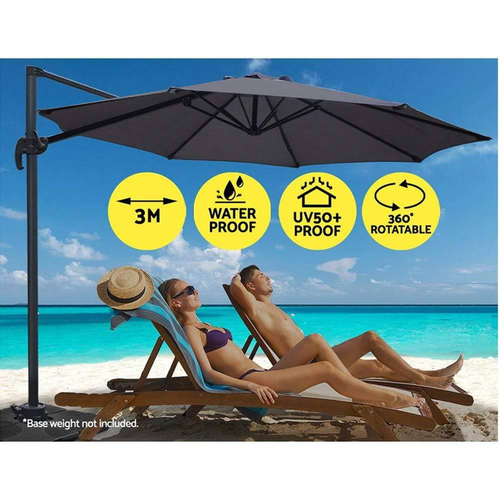 Instahut Outdoor Umbrella 3M Roma Cantilever Beach Furniture Garden 360 Degree Charcoal - Newstart Furniture