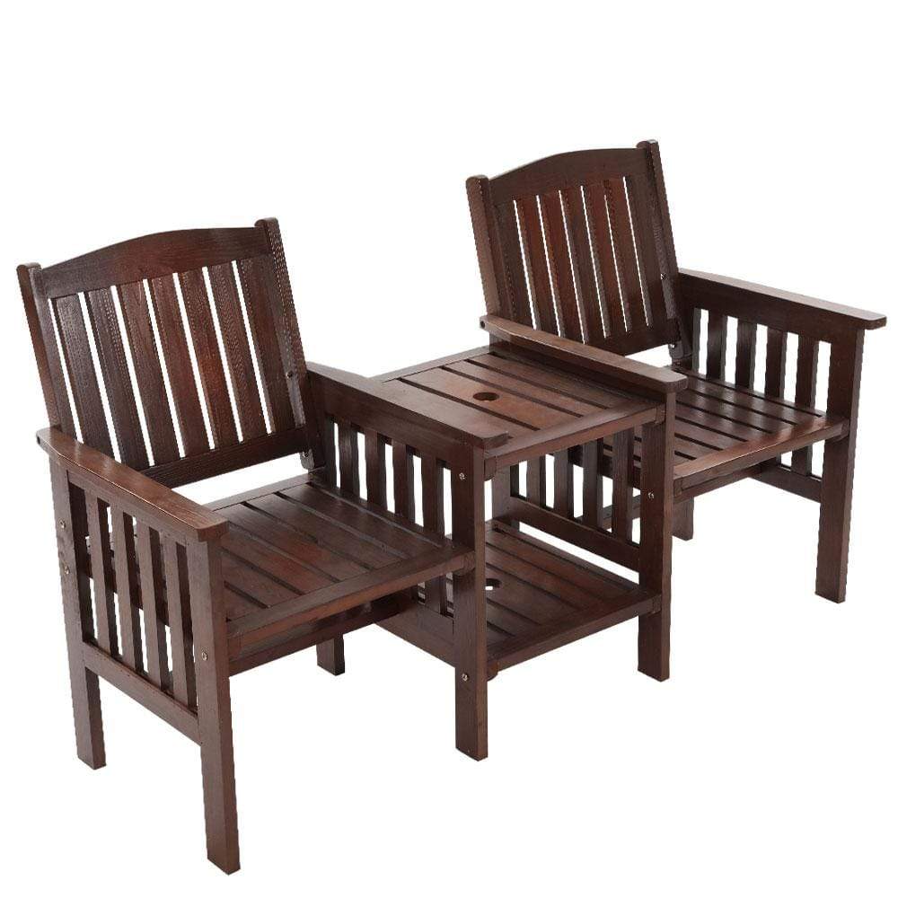 Gardeon Garden Bench Chair Table Loveseat Wooden Outdoor Furniture Patio Park Charcoal Brown - Newstart Furniture