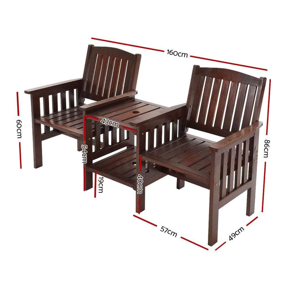 Gardeon Garden Bench Chair Table Loveseat Wooden Outdoor Furniture Patio Park Charcoal Brown - Newstart Furniture