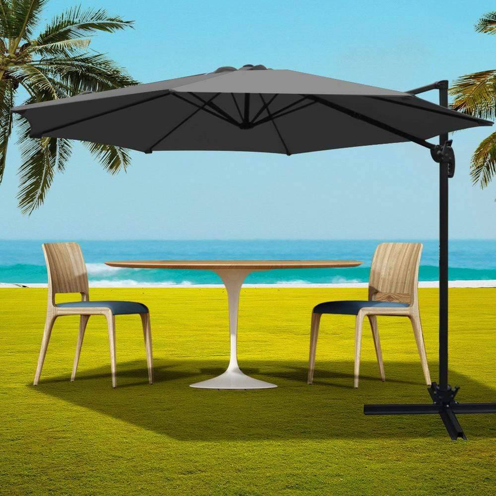 Instahut Outdoor Umbrella 3M Roma Cantilever Beach Furniture Garden 360 Degree Charcoal - Newstart Furniture