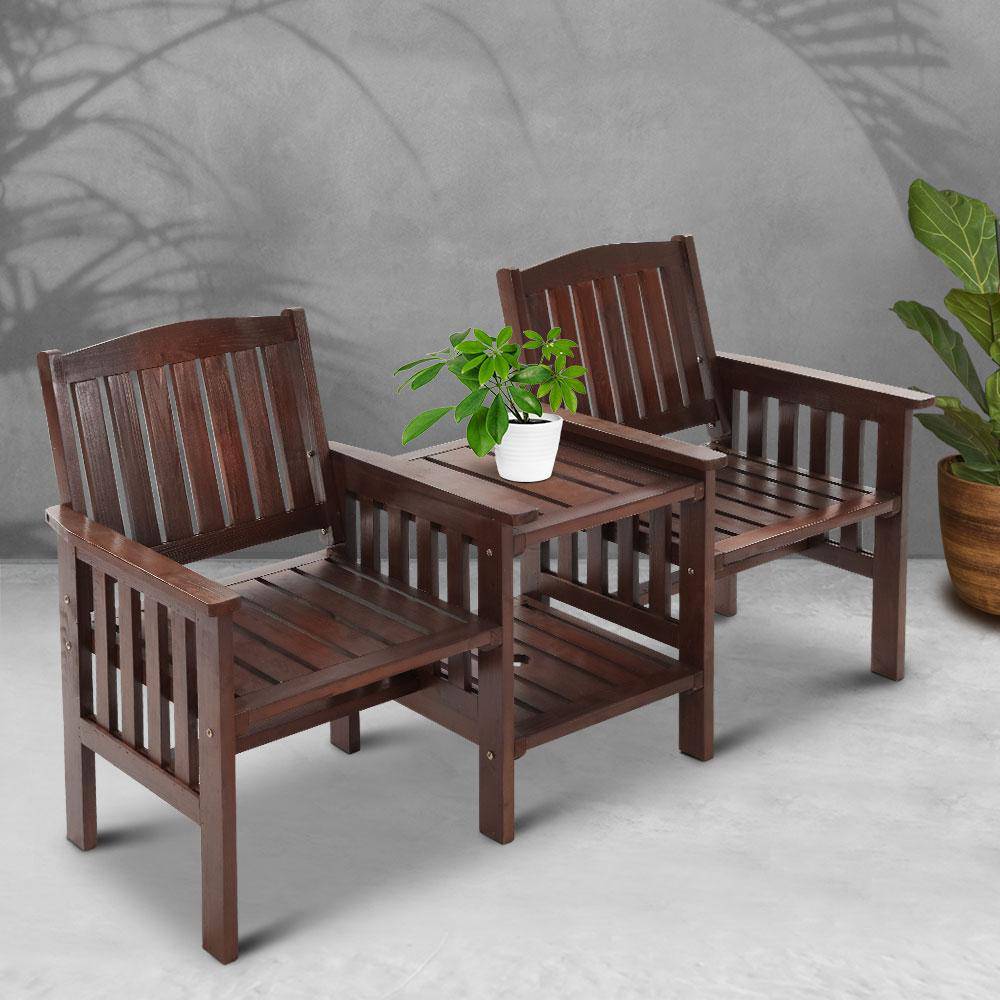 Gardeon Garden Bench Chair Table Loveseat Wooden Outdoor Furniture Patio Park Charcoal Brown - Newstart Furniture