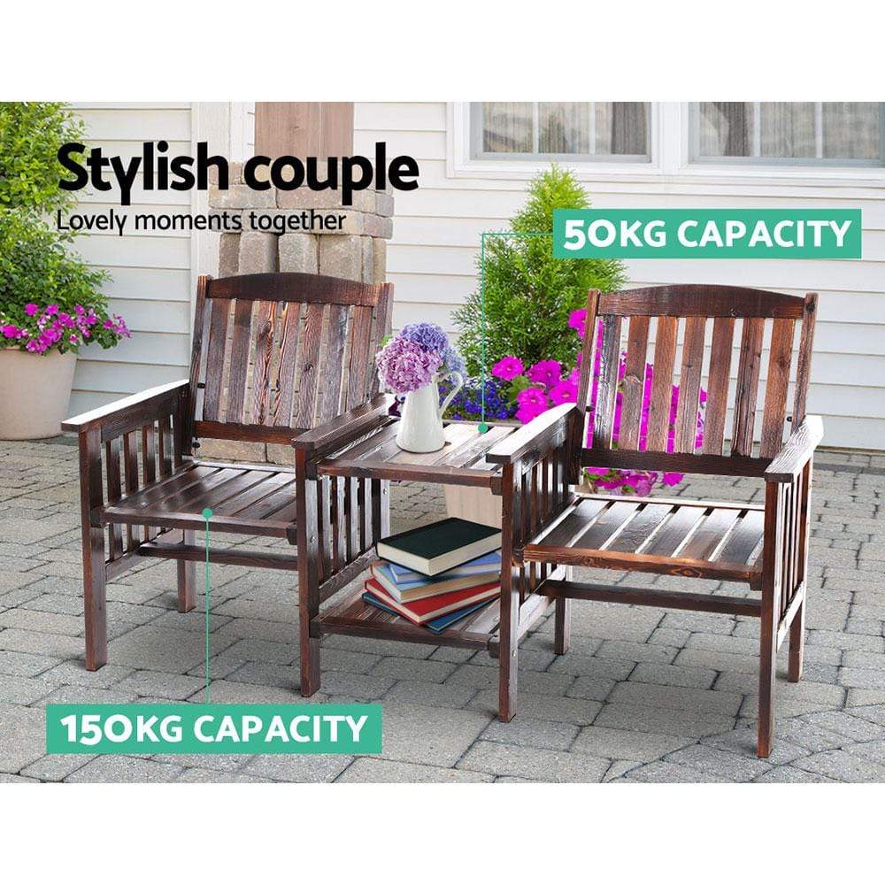 Gardeon Garden Bench Chair Table Loveseat Wooden Outdoor Furniture Patio Park Charcoal Brown - Newstart Furniture