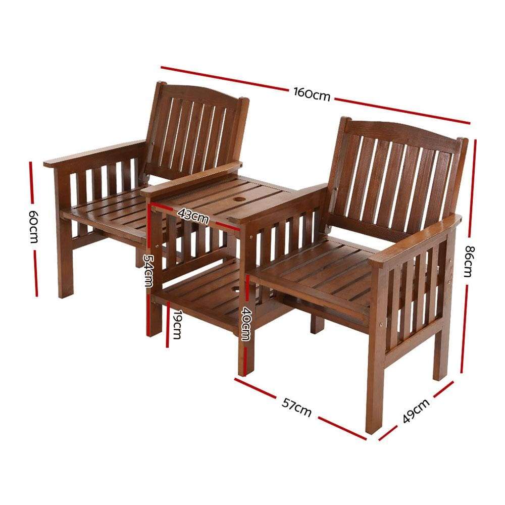 Gardeon Garden Bench Chair Table Loveseat Wooden Outdoor Furniture Patio Park Brown - Newstart Furniture