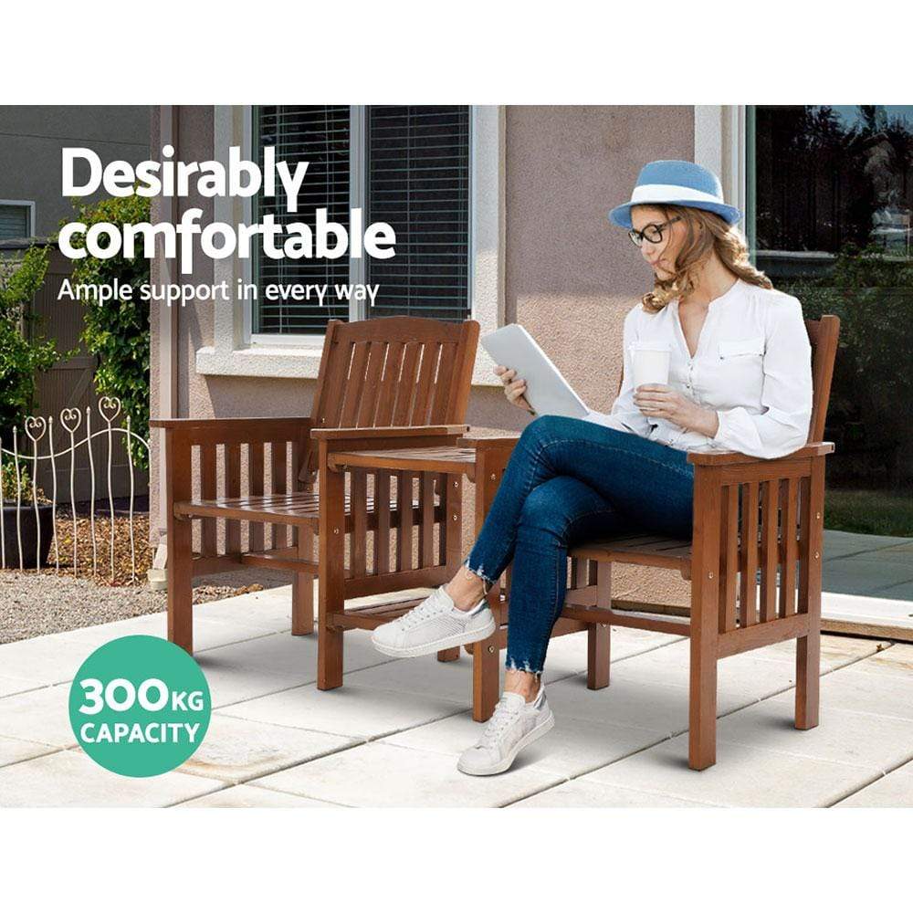 Gardeon Garden Bench Chair Table Loveseat Wooden Outdoor Furniture Patio Park Brown - Newstart Furniture