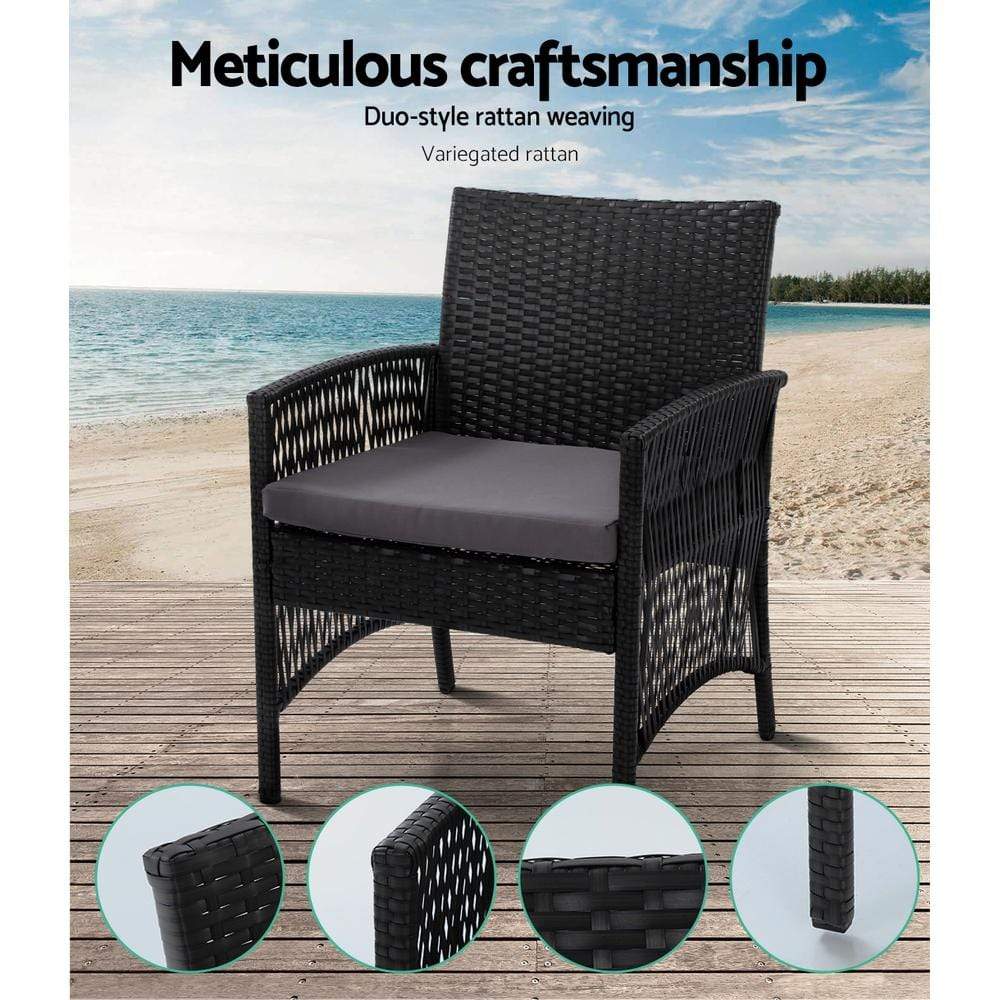 Gardeon 4 PCS Outdoor Furniture Lounge Setting Wicker Dining Set Black - Newstart Furniture