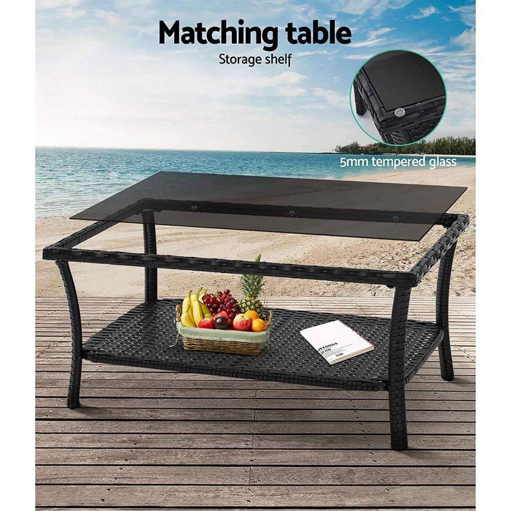 Gardeon 4 PCS Outdoor Furniture Lounge Setting Wicker Dining Set Black - Newstart Furniture