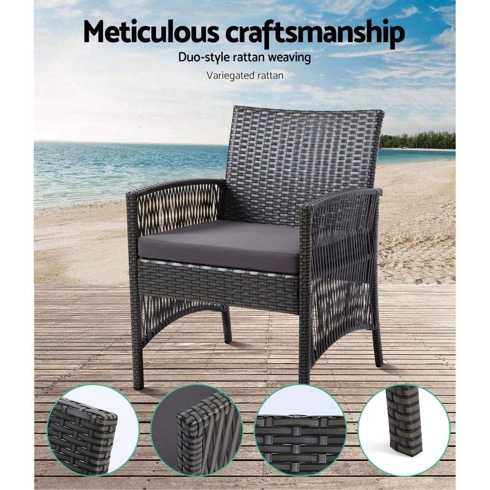 Gardeon 4 PCS Outdoor Furniture Lounge Setting Wicker Dining Set Grey - Newstart Furniture