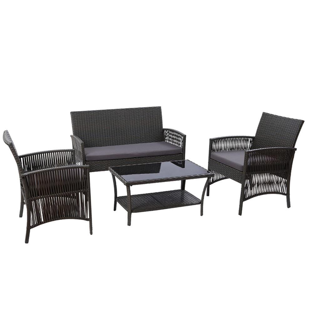 Gardeon 4 PCS Outdoor Furniture Lounge Setting Wicker Dining Set Grey - Newstart Furniture