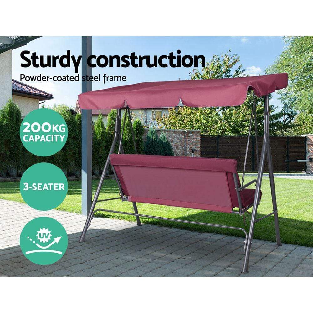 Gardeon Outdoor Swing Chair Hammock 3 Seater Garden Canopy Bench Seat Backyard - Newstart Furniture