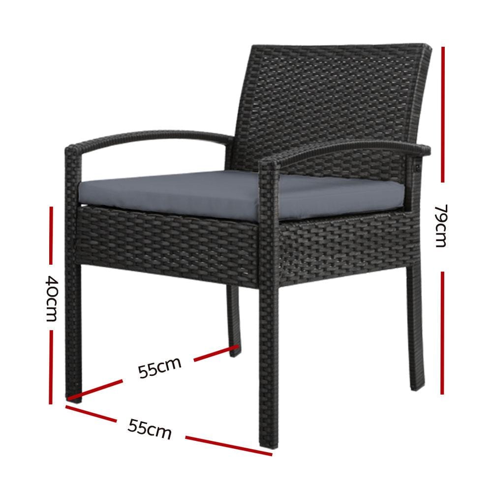 Set of 2 Outdoor Dining Chairs Wicker Chair Patio Garden Furniture Lounge Setting Bistro Set Cafe Cushion Gardeon Black - Newstart Furniture