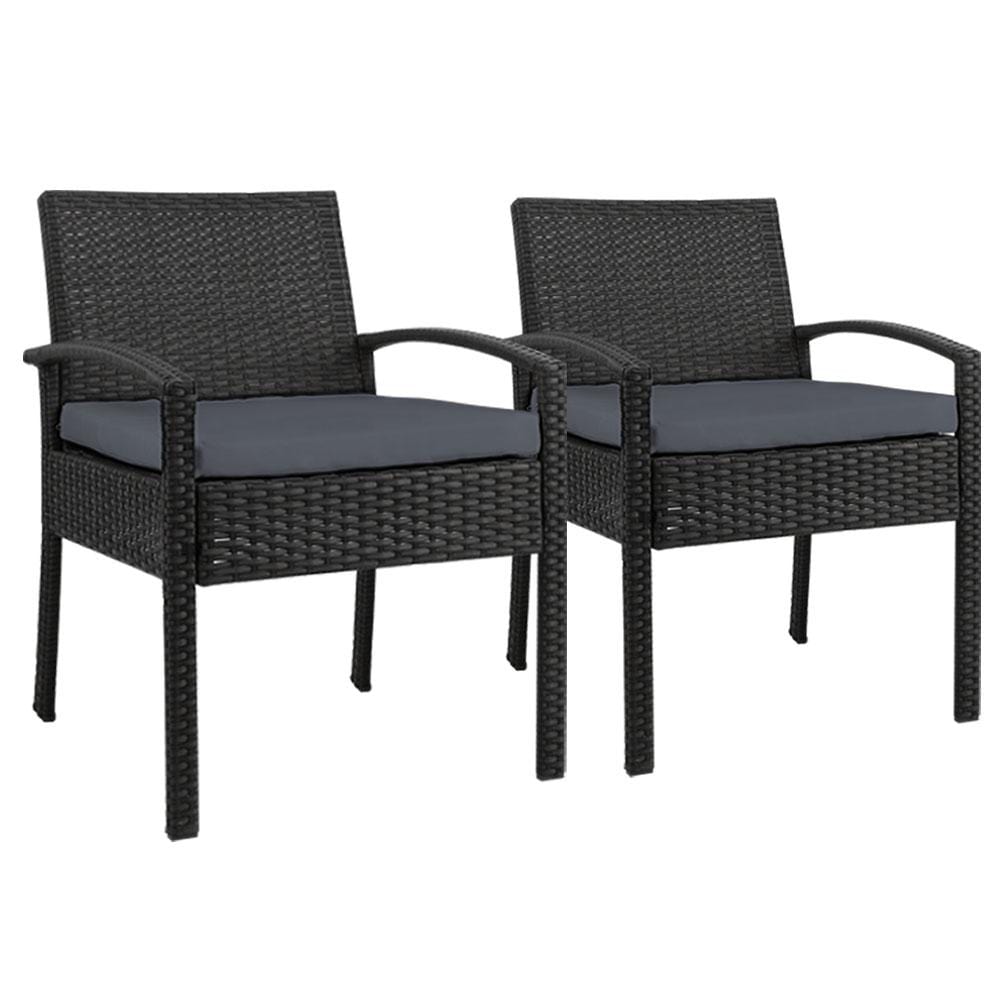 Set of 2 Outdoor Dining Chairs Wicker Chair Patio Garden Furniture Lounge Setting Bistro Set Cafe Cushion Gardeon Black - Newstart Furniture