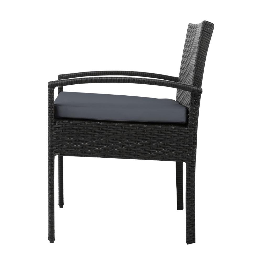 Set of 2 Outdoor Dining Chairs Wicker Chair Patio Garden Furniture Lounge Setting Bistro Set Cafe Cushion Gardeon Black - Newstart Furniture