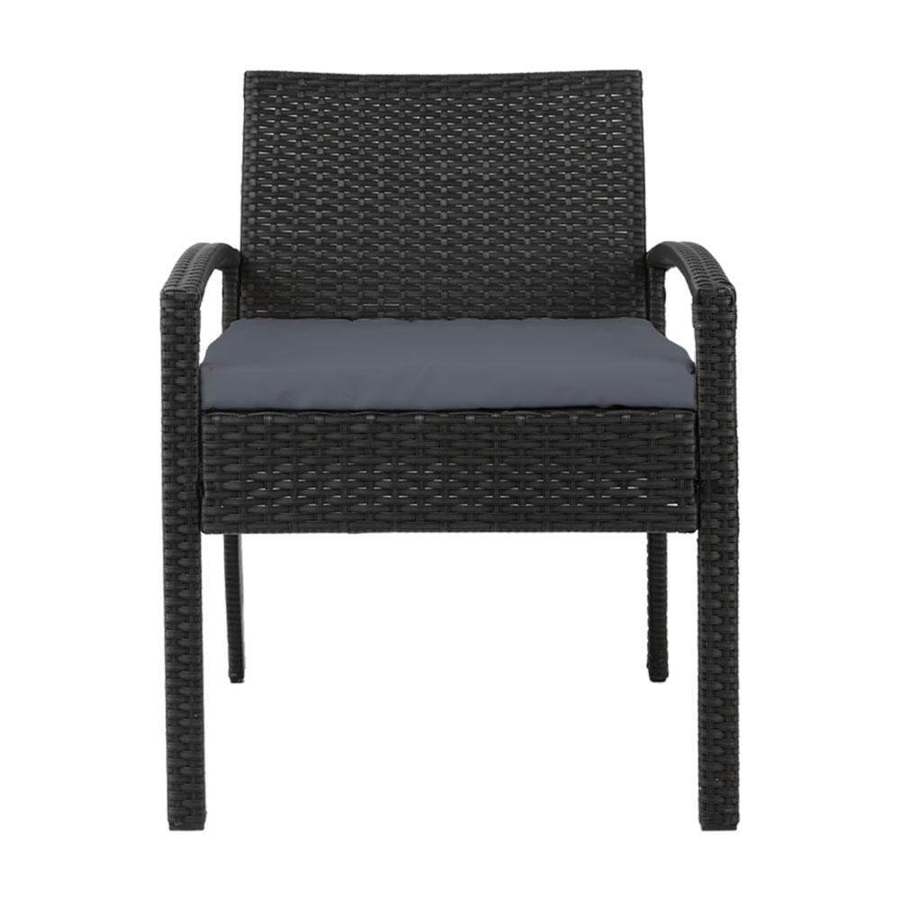 Set of 2 Outdoor Dining Chairs Wicker Chair Patio Garden Furniture Lounge Setting Bistro Set Cafe Cushion Gardeon Black - Newstart Furniture