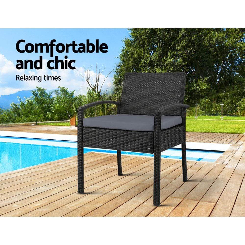 Set of 2 Outdoor Dining Chairs Wicker Chair Patio Garden Furniture Lounge Setting Bistro Set Cafe Cushion Gardeon Black - Newstart Furniture